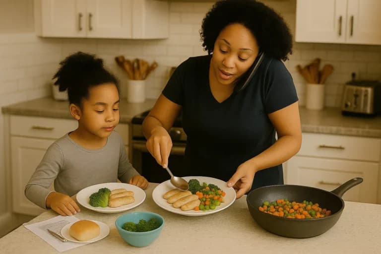 Family preparing healthy meals together in kitchen